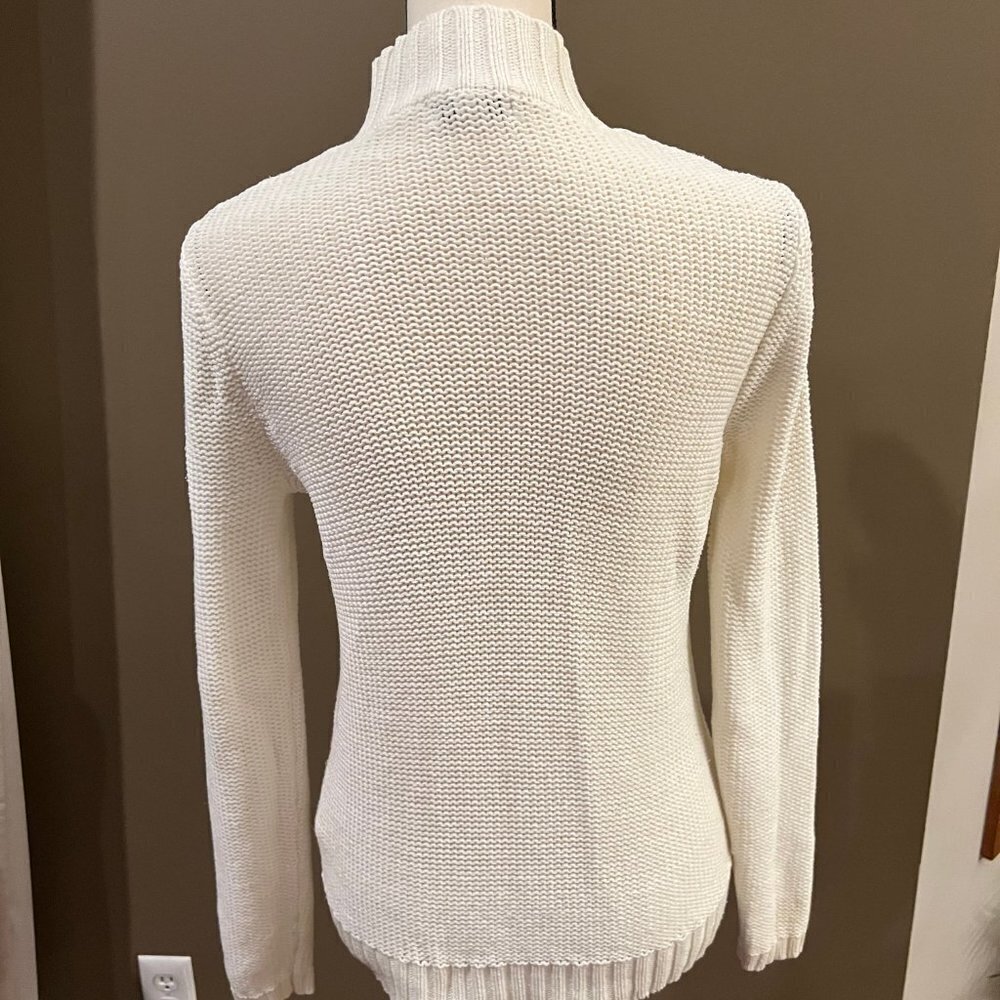 Studio Works Cream & Silver Turtleneck Sparkle Cable Knit Sweater, Size Small - Picture 3 of 7